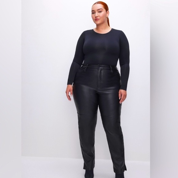 Good American Good Icon Faux Leather Pants Women 18 Black Straight Leg CL - Picture 1 of 9